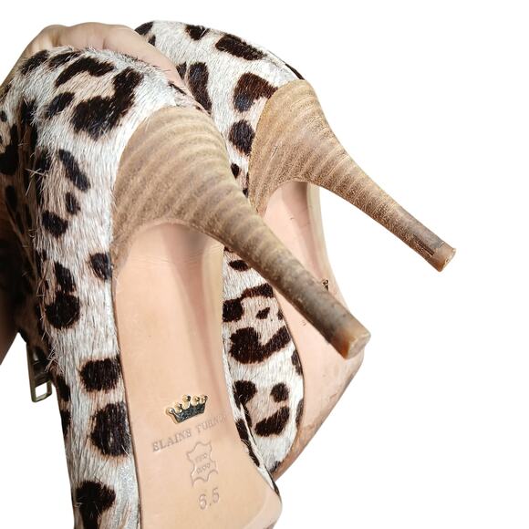 Elaine Turner Leopard Print Cow Hair Peep Toe Bootie Heels Womens SZ 6.5 MobWife - Picture 6 of 9